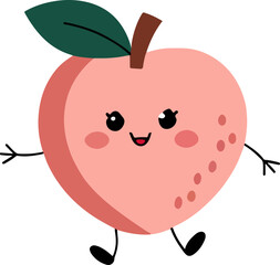 Fototapeta premium Cute happy pink fruit with a smiling face cartoon character vector illustration.
