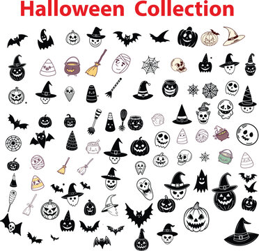 Halloween mega collection pack with spooky icons and elements vector
