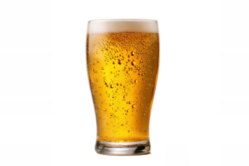 Refreshing Golden Beer in a Glass with Bubbles, Isolated on White Transparent Background