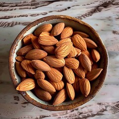 almonds in a wooden bowl
