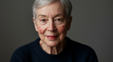 Smiling senior woman portrait gray background