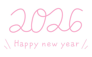ピンクで手描きのおしゃれな2026年と英字のパッピーニューイヤーの年賀素材