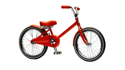 A red bicycle with white spokes isolated on transparent background