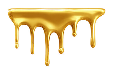 Golden Liquid Dripping, Isolated on White Transparent Background