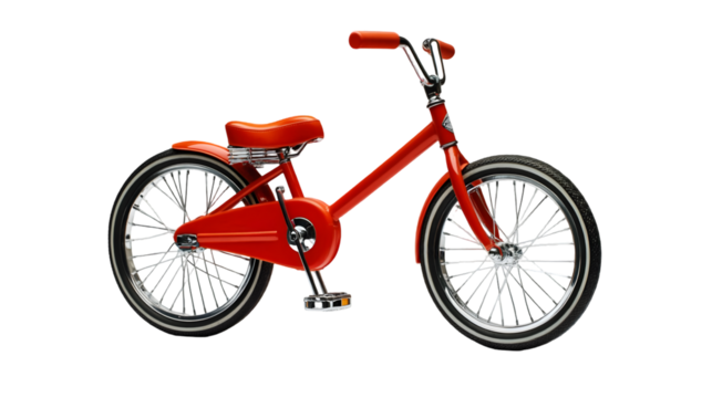 A red bicycle with white spokes isolated  on transparent background