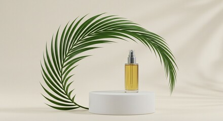 Natural light tropical backdrop with stone pedestal