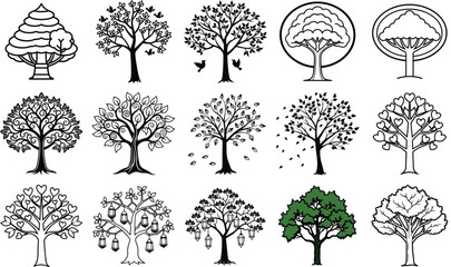 Collection of Unique Hand Drawn Tree Illustrations and Designs