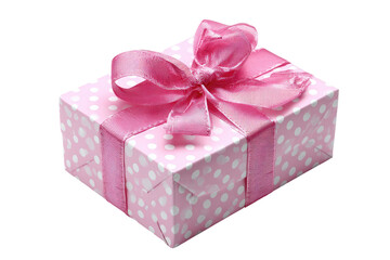 Obraz premium Pink gift box with polka dots and a pink ribbon