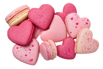 Pink Heart-Shaped and Round Macarons isolated on white transparent background