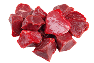 Fresh Raw Red Meat Chunks Isolated on White Transparent Background
