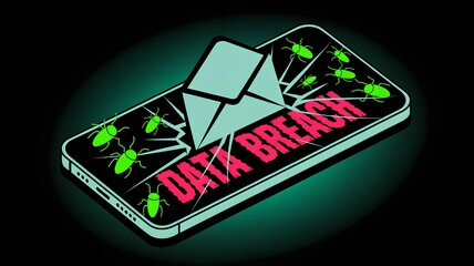 Fototapeta premium Email threat leads to data breach and malware infection on a smartphone