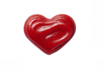 Heart-shaped Ketchup or Red Sauce isolated on white transparent background