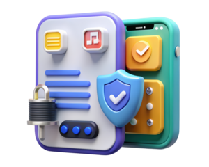 Digital security app mobile phone protection with shield and lock for secure transactions and authentication concept