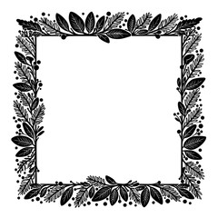 Botanical square frame with leaves and berries art silhouette