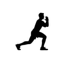 xSilhouette, man, lunge, workout, exercise, fitness, sport, athlete, training, black, isolated, white background, dynamic pose, athletic, muscular, bodyweight, strength, health, healthy lifestyle, gym