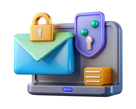 Secure communication isometric illustration of encrypted email with padlock and security shield for data protection and cyber security