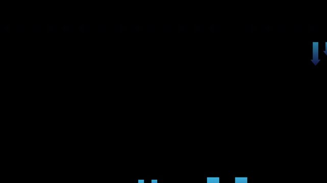 Blue Downward Arrows Looping Animation on Black Background Showing Decrease or Negative Trend
