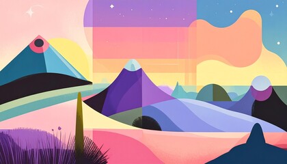 Polygonal Mirage: Abstract Mountains at Dusk