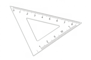 Transparent set square and triangle ruler measuring length on transparent background