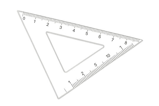 Transparent set square and triangle ruler measuring length on transparent background