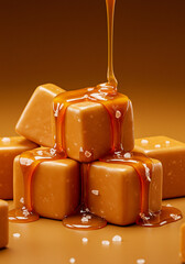 Delicious caramel candies drizzled with flowing caramel and sprinkled with sea salt.