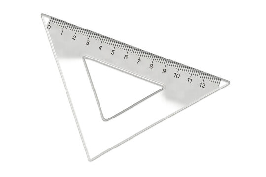 Transparent triangular ruler lying on a checkered background