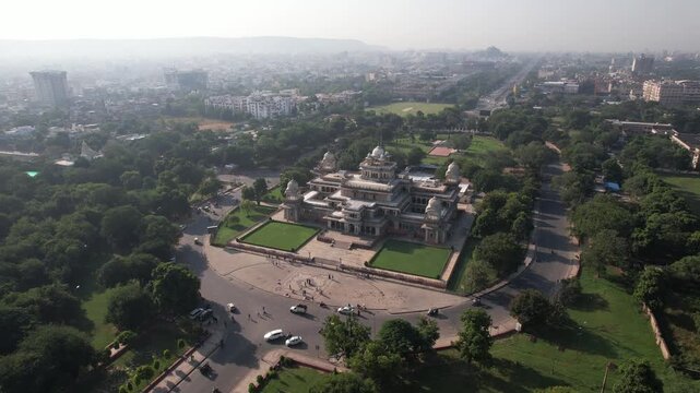 Drone shot of Albert Hall Museum a famous tourist spot in Jaipur Rajasthan 