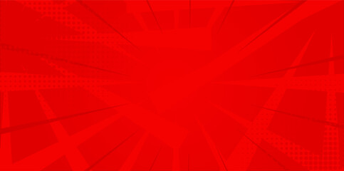 Obraz premium Red comic sunburst effect background with halftone. pop art comic-style vector background