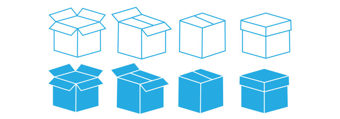 Package icons vector set in stroke line style