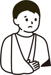 Young boy with arm in sling looking concerned , vector 
