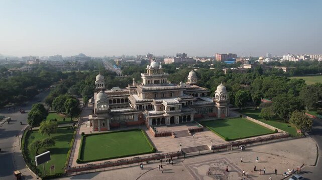 Drone shot of Albert Hall Museum a famous tourist spot in Jaipur Rajasthan 