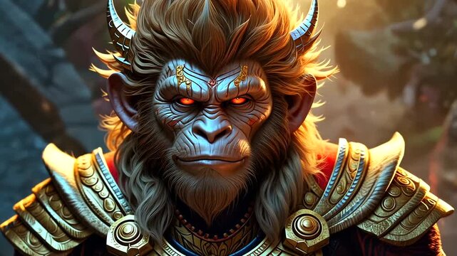 Meditating Hanuman, an ape-like deity, the monkey chief meditates serenely, the son of the wind god.