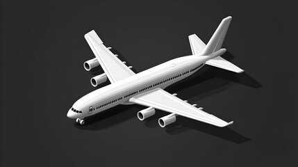 White Pixel Art Style Airplane Isolated on Dark Background Passenger Plane in Isometric View for Travel Concepts and Aviation Theme