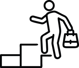 Vector art of silhouette of a person climbing stairs with a briefcase, isolated on white background
