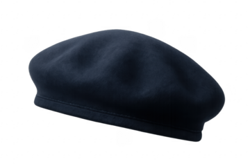 Classic blue beret isolated on transparent background, representing military or artistic style