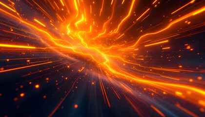 Fototapeta premium Dynamic energetic light streaks and particles creating a vibrant futuristic abstract tunnel effect