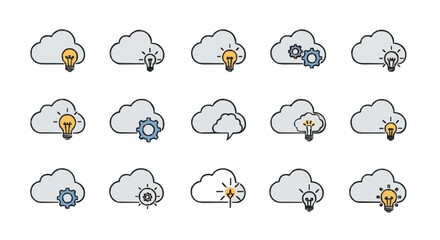 Cloud technology solutions with creative business innovation icons