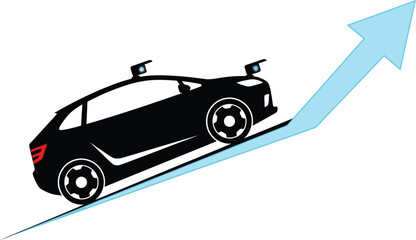 Fototapeta premium Autonomous car driving up on growth arrow