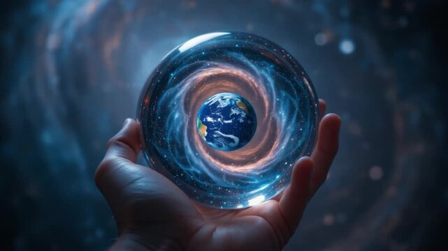 The World in Your Hands - Captivating View of the Earth in a Glass Sphere