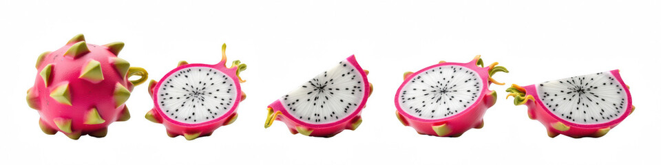 Obraz premium Vibrant dragon fruit slices showcase unique texture and color, highlighting exotic appeal of this tropical fruit