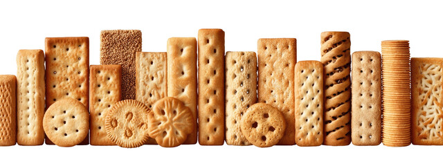 Variety of biscuits and crackers arranged in a horizontal row