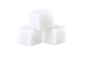 Three White Sugar Cubes, Isolated on White Transparent Background