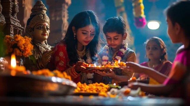 This footage captures the essence of a festive family gathering. It highlights cultural rituals and the joy of participation among children and adults. Generative AI