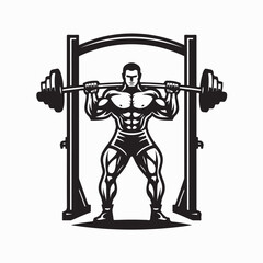 Fototapeta premium Muscular Man Exercising on Power Rack in Gym Fitness Vector Illustration