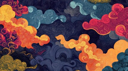 Colorful Abstract Clouds in Japanese Style Art