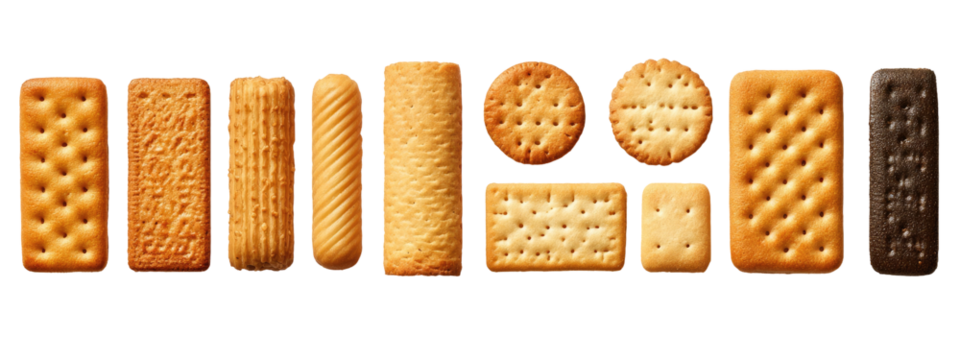 Variety of biscuits in different shapes and patterns