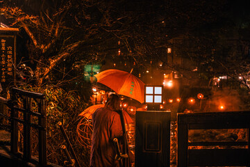 黒川温泉の湯あかりの鞠灯篭　熊本県