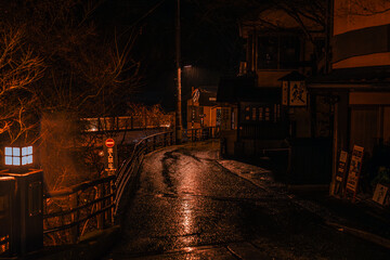 熊本県黒川温泉宿の夜の風景