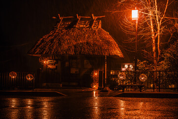 熊本県黒川温泉宿の夜の風景