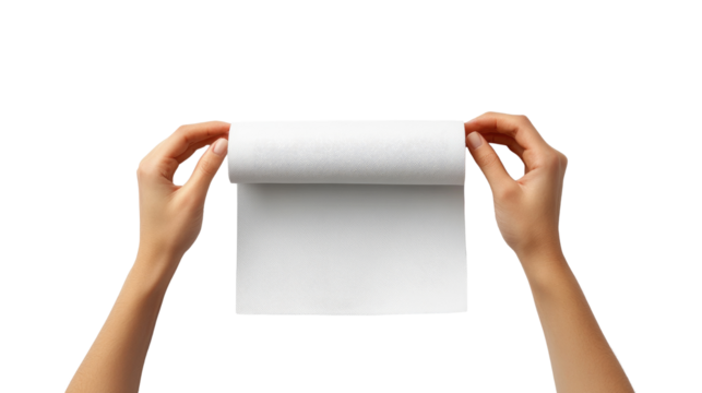 Person holding a toilet roll paper isolated on PNG white background. - Powered by Adobe